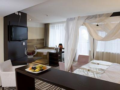 Luxe kamer met hemelbed en jacuzzi en met panorama-uitzich in het Hotel Ozon in Matrahaza, Hongarije - ✔️ Hotel Residence Ozon**** Matrahaza - Goedkoop wellness hotel met halfpension in Mátra