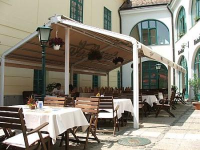 Papa Hotel Arany Griff, terrace in the garden of the hotel - Hotel Arany Griff Papa - 3-star hotel with discount prices near the Castle Baths