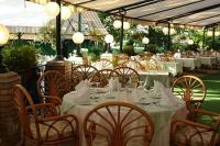 Budapest - Grand Hotel Margitsziget - Terrasse des beliebten eleganten Hotels auf der Margareteninsel, in Budapest, Ungarn