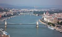 Panoramic view of Budapest with the Chain bridge - Novotel hotel on the bank of the Danube 